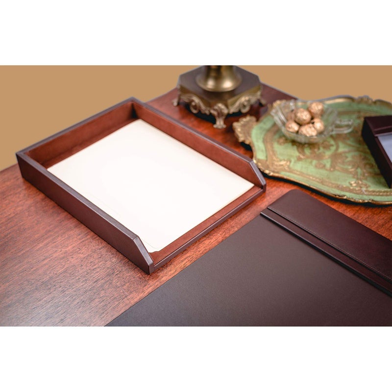 DACASSO Leather Desktop Letter Tray - Luxury Letter Holder & Paper Organizer for Desk - Office Organization & Executive Desk Decor - (Chocolate Brown) - Image 3